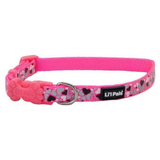 Li'L Pals Reflective Collar - Pink with Hearts - 6-8"L x 3/8"W - Giftscircle