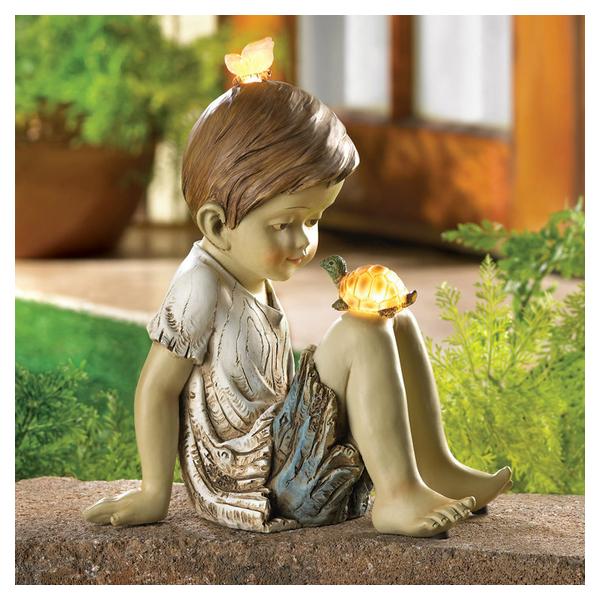 Little Boy with Turtle Solar Garden Light - Giftscircle