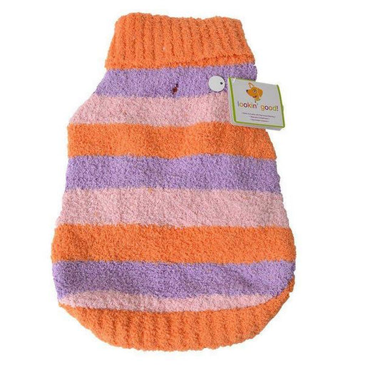 Lookin Good Striped Dog Sweater - Orange - Medium - (Fits 14"-19" Neck to Tail) - Giftscircle