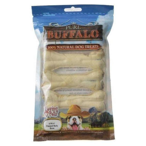 Loving Pets Pure Buffalo Dog Treats - Pressed Bully Bone - 4" Bones (5 Pack) - Giftscircle