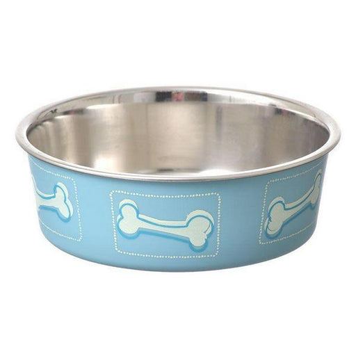 Loving Pets Stainless Steel & Coastal Blue Bella Bowl with Rubber Base - Small - 1.25 Cups (5.5"D x 2"H) - Giftscircle