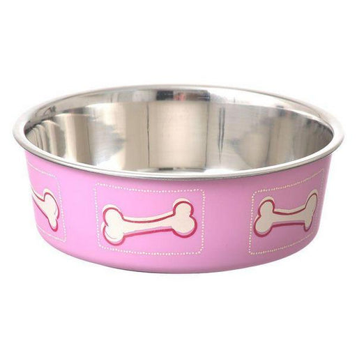 Loving Pets Stainless Steel & Coastal Pink Bella Bowl with Rubber Base - Small - 1.25 Cups (5.5"D x 2"H) - Giftscircle