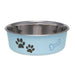 Loving Pets Stainless Steel & Light Blue Dish with Rubber Base - Small - 5.5" Diameter - Giftscircle