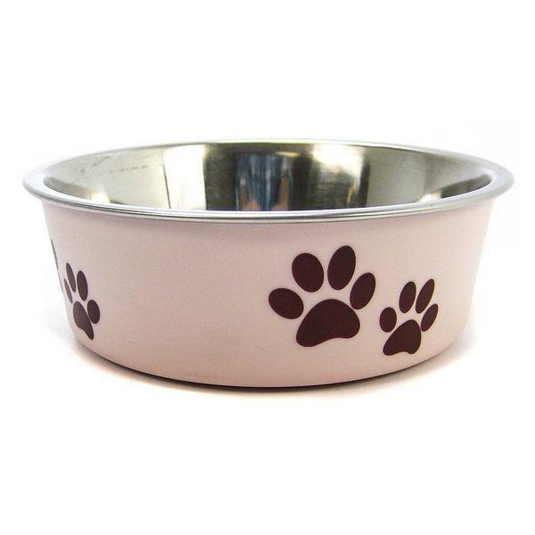 Loving Pets Stainless Steel & Light Pink Dish with Rubber Base - Small - 5.5" Diameter - Giftscircle