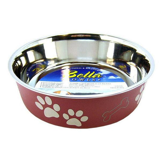 Loving Pets Stainless Steel & Merlot Dish with Rubber Base - Large - 8.5" Diameter - Giftscircle