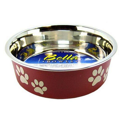 Loving Pets Stainless Steel & Merlot Dish with Rubber Base - Small - 5.5" Diameter - Giftscircle