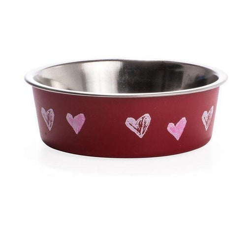 Loving Pets Stainless Steel & Red Hearts Bella Bowl with Rubber Base - Small - Giftscircle