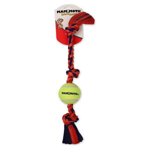 Mammoth Pet Flossy Chews Color 3 Knot Tug with Tennis Ball - Assorted Colors - Mini (11"L) - Giftscircle