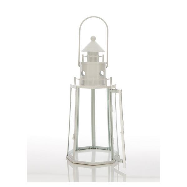 Metal Lighthouse Candle Lantern - White - Giftscircle