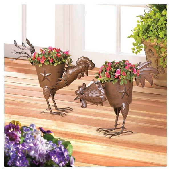 Metal Rooster Planter Sculpture - Giftscircle