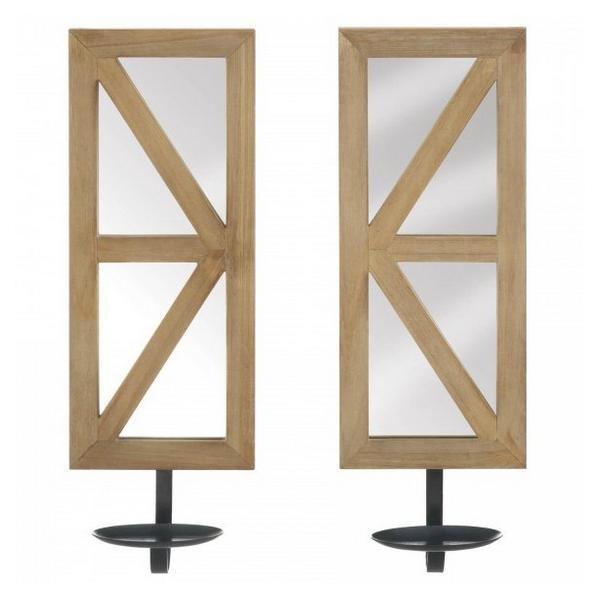 Mirrored Candle Sconce Set with Wood Frames - Giftscircle