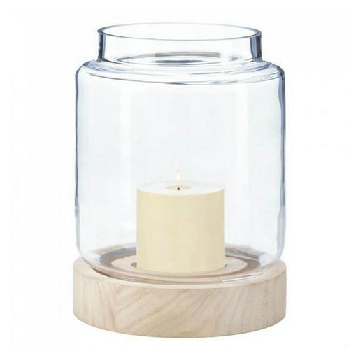 Natural Wood Base Hurricane Candle Holder - 8.5 inches - Giftscircle