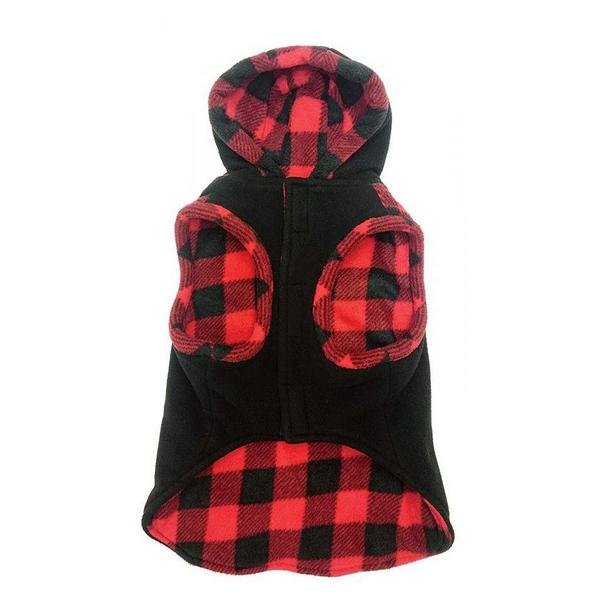 Outdoor Dog Toggle Plaid Trim Dog Coat - Black - Small (10"-14" Neck to Tail) - Giftscircle