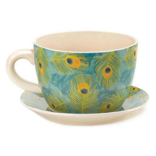 Peacock Feather Dolomite Tea Cup Planter - 4.5 inches - Giftscircle