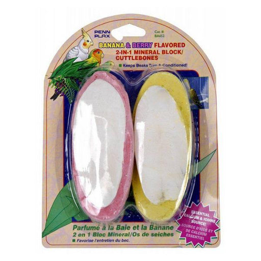 Penn Plax 2-in-1 Mineral Block Cuttlebone - Banana & Berry Flavors - 2 Pack - Giftscircle
