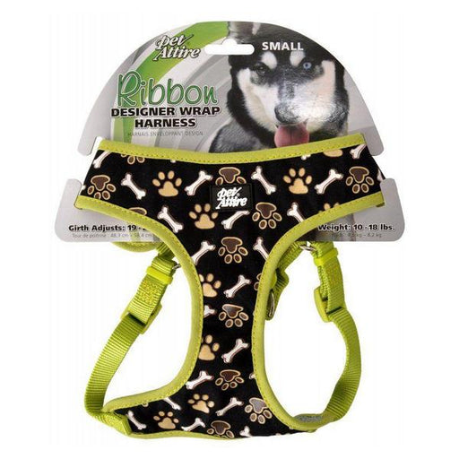 Pet Attire Ribbon Brown Paw & Bones Designer Wrap Adjustable Dog Harness - Fits 19"-23" Girth - (5/8" Straps) - Giftscircle