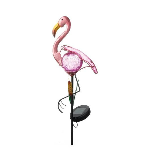 Pink Flamingo Glass Solar Garden Stake with Cattail - Giftscircle