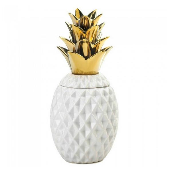 Porcelain Pineapple Jar with Gold Leaves - Giftscircle