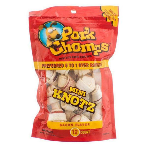 Pork Chomps Knotz Knotted Pork Chew - Bacon Flavor - Mini - 12 Count - (2"-3" Chews) - Giftscircle