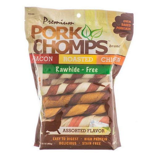 Pork Chomps Premium Assorted Pork Twistz - Bacon, Roasted & Chicken Flavors - 24 Count - Assorted Flavors - (6" Chews) - Giftscircle