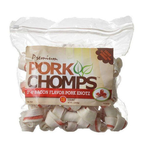 Pork Chomps Premium Pork Knotz - Bacon Flavor - Mini - 18 Count - (3"-4" Chews) - Giftscircle