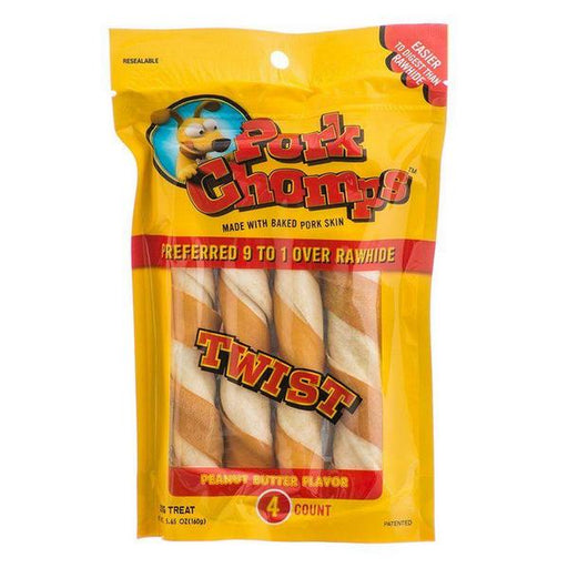 Pork Chomps Twistz Pork Chews - Peanut Butter Flavor - Large Twists - 4 Count - Giftscircle