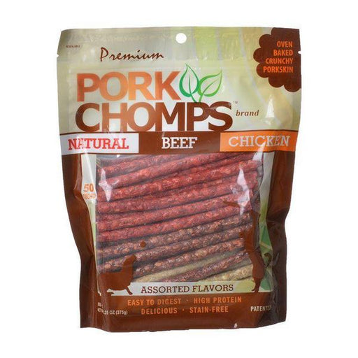 Premium Pork Chomps Assorted Munchy Sticks - 50 Pack - (Natural Beef & Chicken Flavors) - Giftscircle