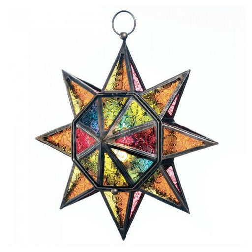 Pressed Glass Multi-Colored Star Candle Lantern - Giftscircle