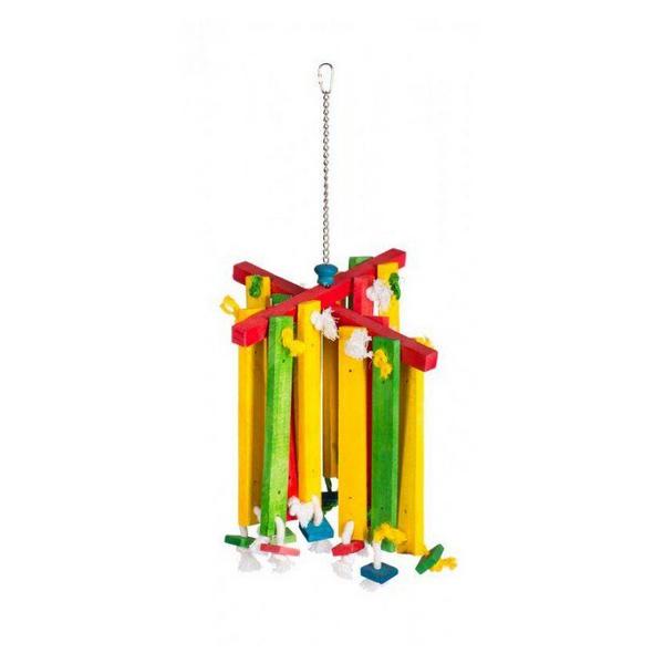 Prevue Bodacious Bites Wood Chimes Bird Toy - 1 Pack - (Approx. 12"L x 12"W x 23.25"H) - Giftscircle