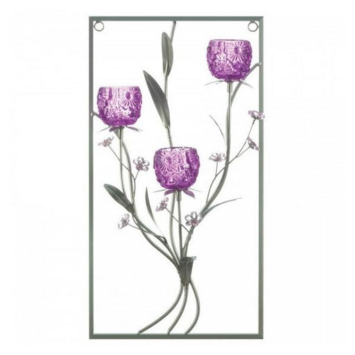 Purple Flower Rectangular Wall Sconce - Three Candles - Giftscircle