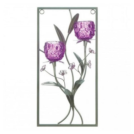 Purple Flower Rectangular Wall Sconce - Two Candles - Giftscircle
