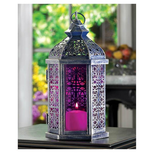 Purple Glass Candle Lantern - 11.5 inches - Giftscircle