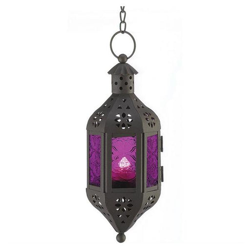 Purple Glass Hanging Candle Lantern - Giftscircle