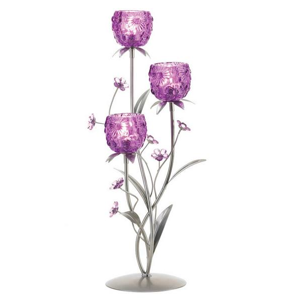 Purple & Silver Three-Flower Candle Holder - Giftscircle