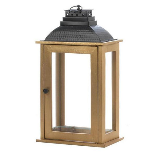 Rectangular Wood Candle Lantern with Black Metal Top - 19 inches - Giftscircle