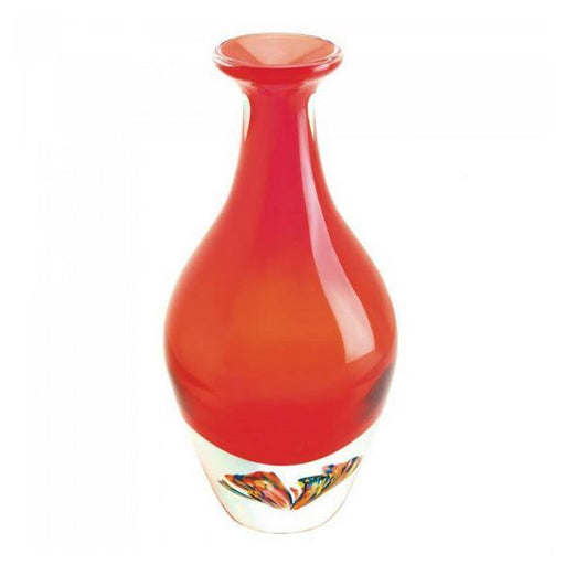 Red Art Glass Bottleneck Vase with Clear Base - Giftscircle