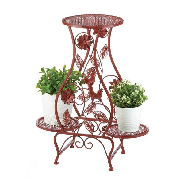 Red Rooster Iron Triple Plant Stand - Giftscircle