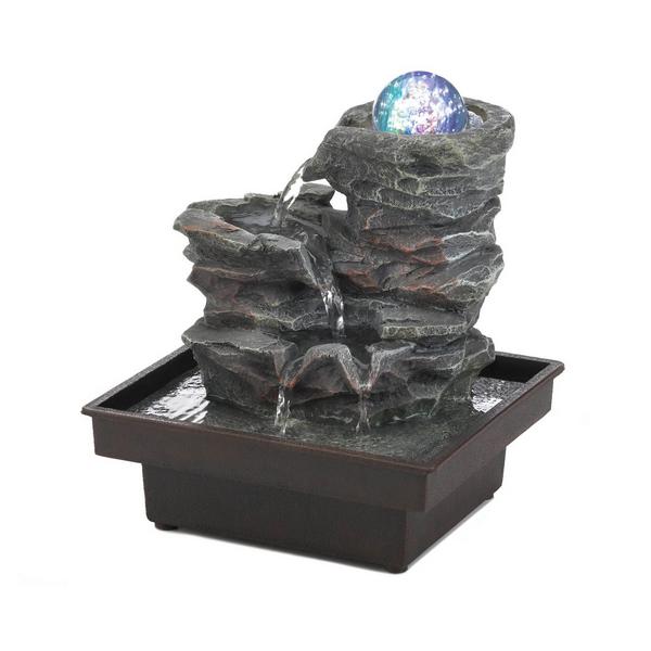 Rock Formation Tabletop Water Fountain with Lighted Glass Orb - Giftscircle