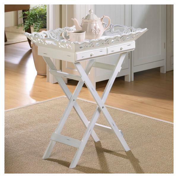 Romantic White Serving Tray with Stand with Two Drawers - Giftscircle