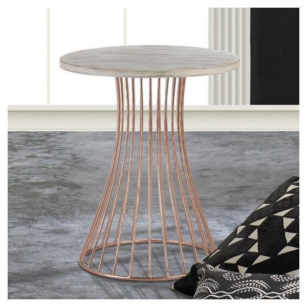 Rose Gold Accent Table with Whitewash Top - Giftscircle