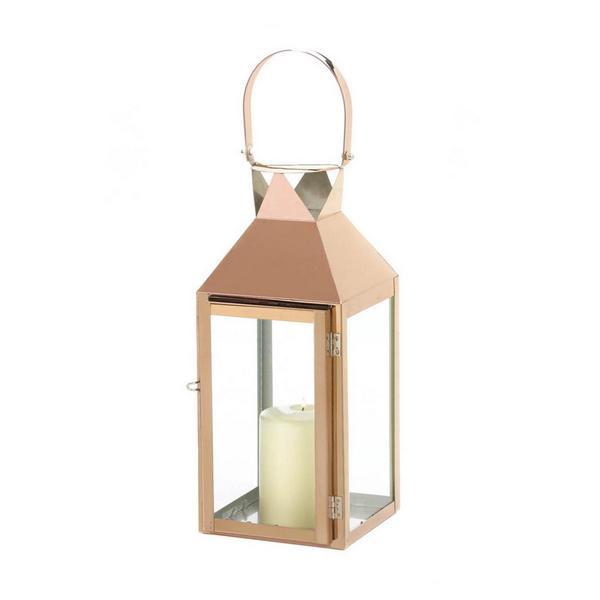 Rose Gold Stainless Steel Candle Lantern - 15.25 inches - Giftscircle