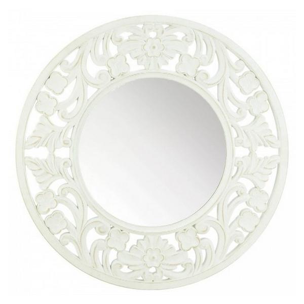 Round White Carved Wood Wall Mirror - Giftscircle