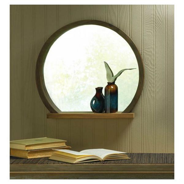 Round Wood Mirror with Shelf - Giftscircle