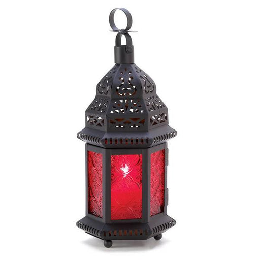 Ruby Glass Moroccan Candle Lantern - 10 inches - Giftscircle