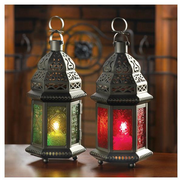 Ruby Glass Moroccan Candle Lantern - 10 inches - Giftscircle