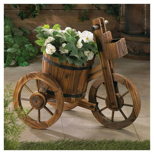 Rustic Wood Barrel Tricycle Planter - Giftscircle