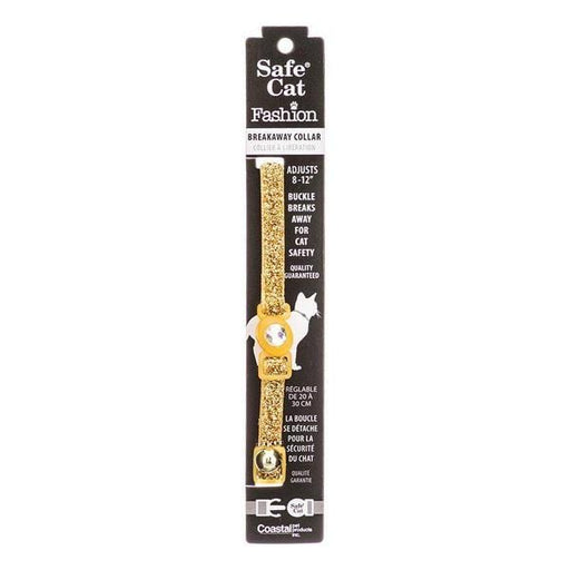 Safe Cat Jeweled Adjustable Breakaway Cat Collar - Gold Glitter - For Necks 8"-12" - (3/8" Wide) - Giftscircle