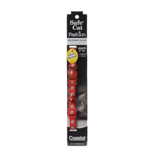 Safe Cat Reflective Adjustable Cat Collar - Paws Red - For Necks 8"-12" - (3/8" Wide) - Giftscircle