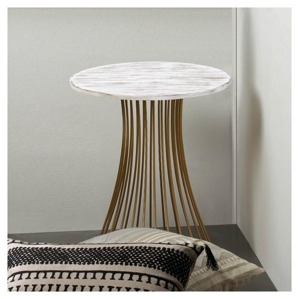 Santa Barbara Round Gold Accent Table with Whitewash Top - Giftscircle
