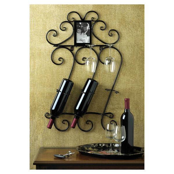 Scrolled Iron Wall-Mounted Wine Rack with Frame - Giftscircle